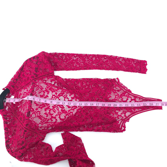 Victoria Secret Coquette Mock Neck Red Lace Unlined Bodysuit Snap Closure XS - Picture 14 of 15